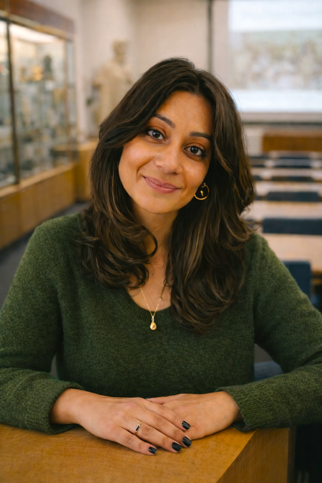 Portrait of a woman in a library